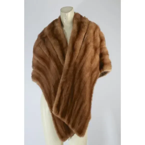 Vintage Mink Fur Wrap Shawl Brown 1950s One Size Cape - Picture 3 of 15